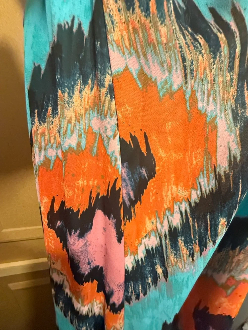 Gianni Bini Colorful Maxi Dress V-Neck Turquoise Orange Print Size M - Picture 15 of 15